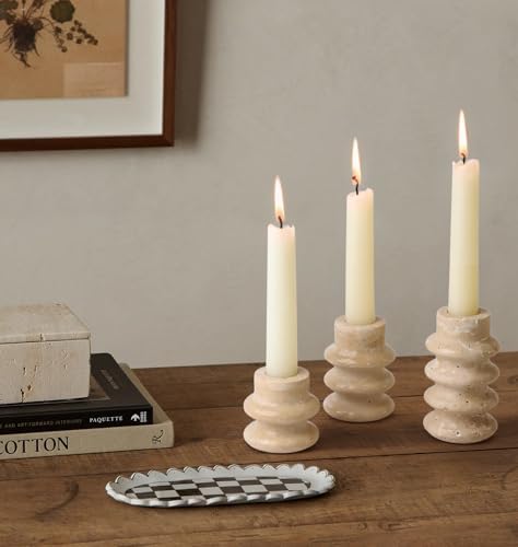 Vixdonos Natural Stone Candle Holder Set of 3 Taper Candle Candlestick Mantle Candle Stand for Home Decor,Wedding,Party and Table Centerpieces(White) - Image 7