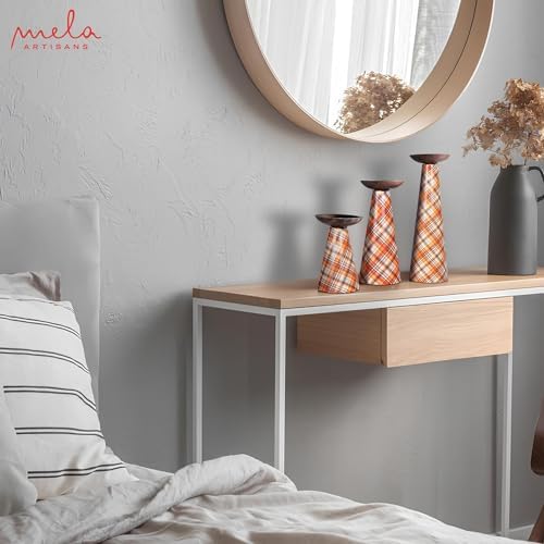 Mela Artisans Ochre Metal Candle Holders - Multi Plaid, Set of 3 - Image 5