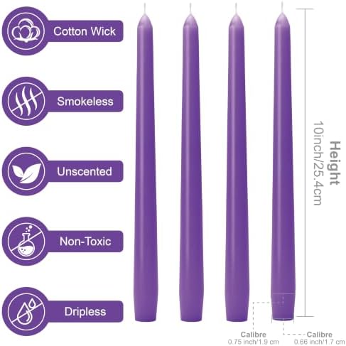 Purple Candlesticks - 12 Pack 10 Inch Candles Dripless Unscented Wax Long Burning Purple Tall Tapered Candles for Bridal Showers Spring Weddings Restaurants Dinner Party Table Decor - Image 3