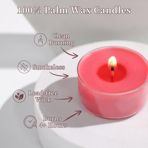 Scented Tea Lights Candles, Wisper of Rose, 16 Pack – Red Scented Tealight Candles– 100% Palm Wax – 6 Hour Burn Time Aromatherapy Tea Light Votive Candle for Dinner, Bedroom, Spa - Image 4