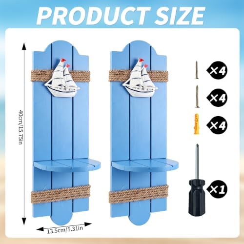 DETENE Wooden Wall Candle Holder 2 Pack, Nautical Beach Wall Sconce Decor - Image 3