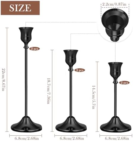 Black Candlestick Holders Set of 6 Weighted Stable Base - Image 4