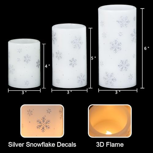 Christmas Snowflake LED Flameless Pillar Candles Battery Operated Timer - Image 7