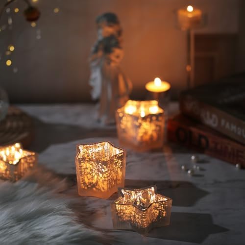 Letine 10pcs Frosted Silver Ribbed Star Candle Cups - Assorted Height Tea Light Candle Holders, Mercury Glass Votives for Wedding, Fall Table Centerpiece& Holiday Decorations (Tall 2.44", Short 1.57") - Image 5