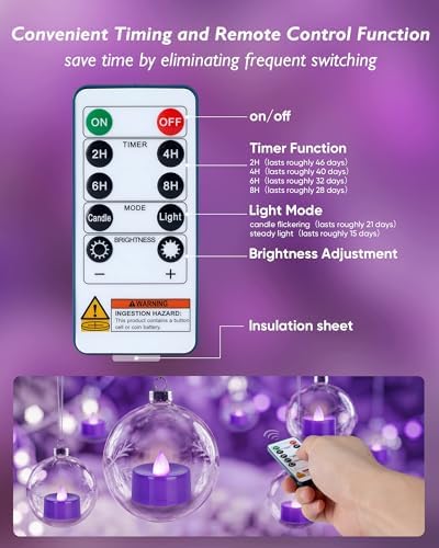 Homemory 24-Pack Purple Remote Flameless Battery Tea Light Candles 400+ Hrs - Image 2