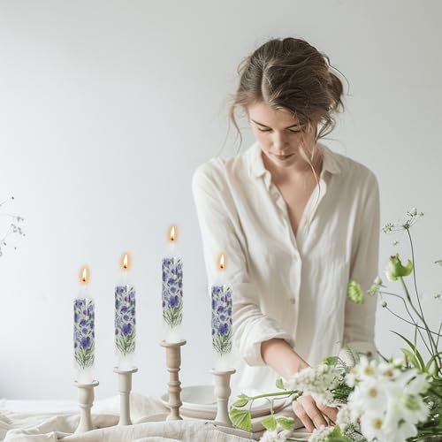 Floral Taper Candle Dripless Candlesticks Blue and White Handmade Candles Short Candle Sticks Flower Tapered Candles for Home Party Wedding Dinner 6inch-4pcs - Image 4