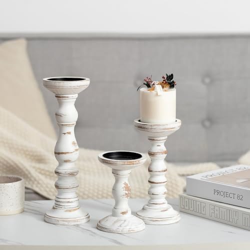 Romadedi Pillar Wood Candle Holders, Whitewashed Brown, Set of 3 - Image 7