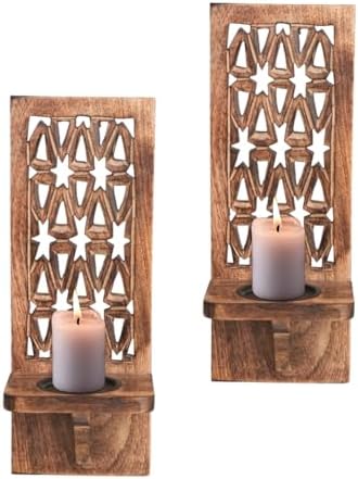 Star Wall Candle Sconces Set of 2, 16 inch– Natural Finish by HomebiaDesigns