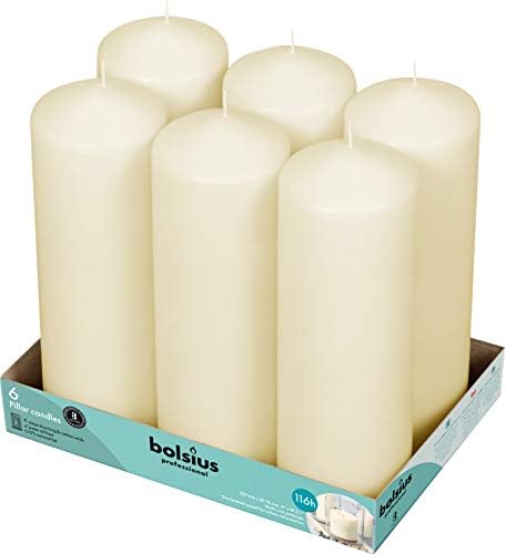 BOLSIUS 6 Ivory Pillar Candles Bulk - 3x9 Inches Candle Set - 116+ Hours Clean Burning - No Palm Oil - 0% Animal Fat - Premium European Quality - Unscented Dripless Any Occasion Pillars by BOLSIUS