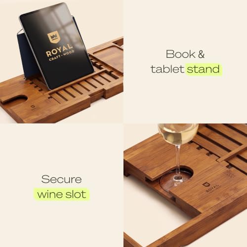 ROYAL CRAFT WOOD Premium Foldable Bathtub Tray Caddy - Wood Bath Tray for Tub, Bamboo Shelf, Expandable Bath Table Trays, Bathtub & Bathroom Accessories for New Home & Mothers, Birthday Gifts for Mom - Image 3