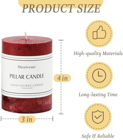 3x4 Inch Burgundy Pillar Candles Set of 3, Unscented Red Pillar Candle - Image 3