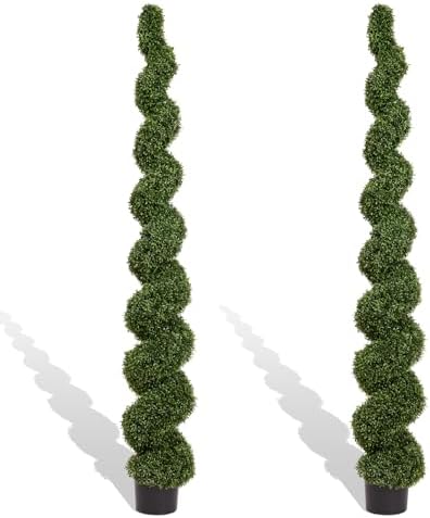 7ft Large Spiral Topiary Trees Artificial Outdoor Set of 2 by THEBLOOMTIMES
