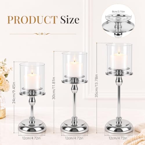 Small Silver Hurricane Candle Holders, 9.44" Candlestick - Image 3