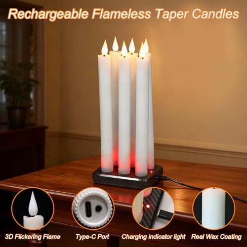 GenSwin Rechargeable Flameless Taper Candles Charging Base & 2 Remote White - Image 3