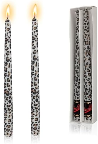 NJAO HOO Candlesticks 10 in Straight Taper Candles Hand Printing Leopard Candlesticks Tall Tapered Candle Sticks for Home Garden Decor Simple Modern, 2Pcs by NJAOHOO