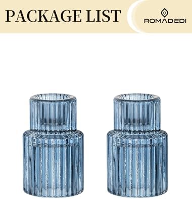 Romadedi 2-Pack Blue Ribbed Glass Taper Candle Holders, 2.76 in - Image 7