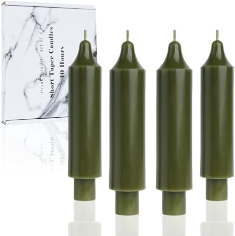 Olive Short Taper Candles 6 inch Green Candle Sticks Unscented Dinner Candle Dripless for Home Decor,Christmas Table Decor，Weddings Festive Party Women Gifts，Set of 4 by LPUSA