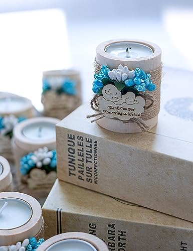 Ju's Favors Wooden Candle Holders (Set of 10), Baby Shower Favors, Boy Christening Favors, Baby Christening Party Favors for Guests.(Light brown-blue) - Image 6