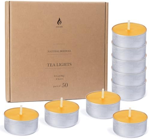 50PCS Beeswax Tealight Candles, Aluminum Cups, 4H Burn, Unscented by Aglary