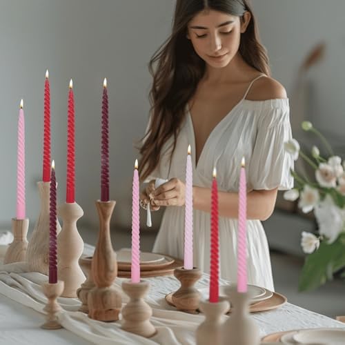 Red Taper Candles Stick Spiral Dripless Taper Candles-Set of 12 for Decoration Weddings Party Church-Unscented Candles,10inch(F-Gradient red) - Image 2