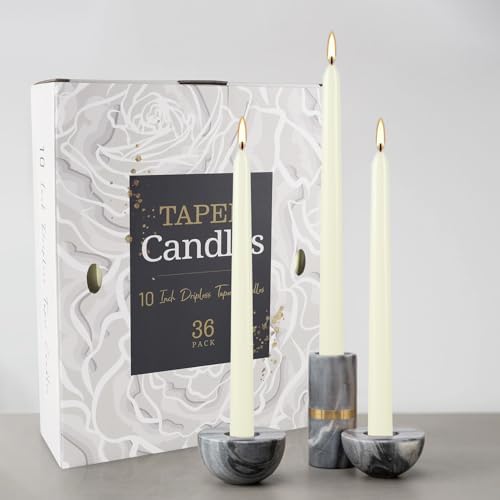 36 Pack Ivory Taper Candles 10 inch(H) Dripless, Smokeless & Unscented - Long Burning Time - Hand Poured Tall Candlesticks - Ideal for Restaurant,Weddings, Dinner Parties, and Home Decor - Image 6
