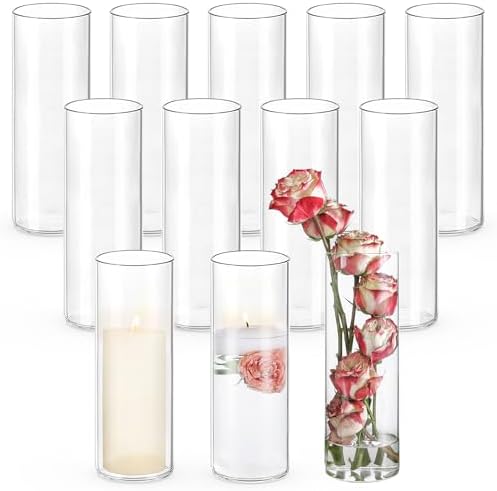 UPBUD 10 Inch Glass Cylinder Vases for Centerpieces, 12pcs Tall Flower Vase by UPBUD
