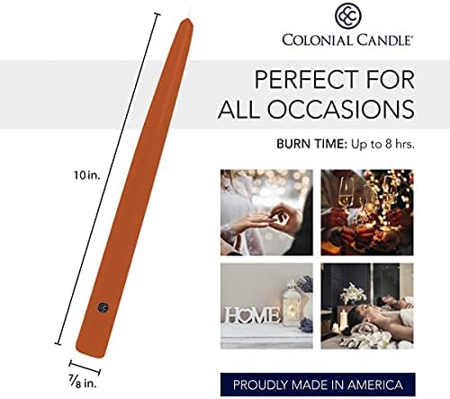 Colonial Candle Unscented Taper Candle, Handipt Collection, Pumpkin, 10 in, Pack of 12 - Up to 8 Hours Burn - Image 3