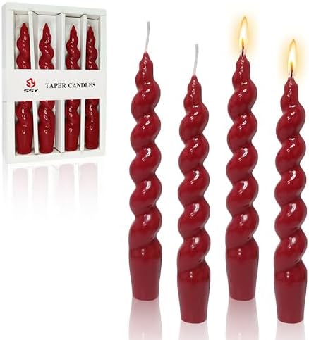 7.5 Inches Spiral Taper Candles Colorful Twisted Candle Dripless Long Candles, Handmade Candlesticks for Wedding Dinner Decor, Set of 4(Red) by FCMSHAMD