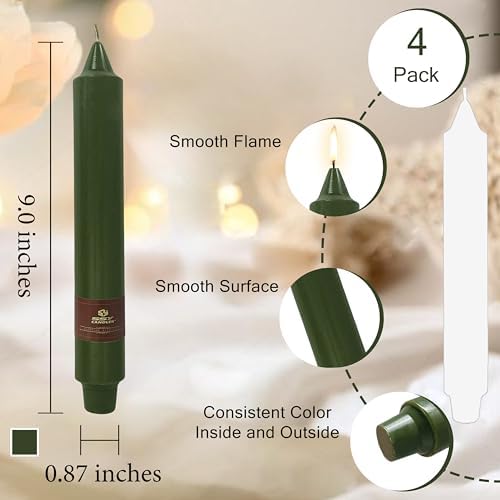 Olive Green Taper Candles Sticks Unscented 9 inch Tapered Candle Ideal as Dinner Smokeless Long Burning Candlesticks for Weddings Dinner Party Home Decor - Image 3