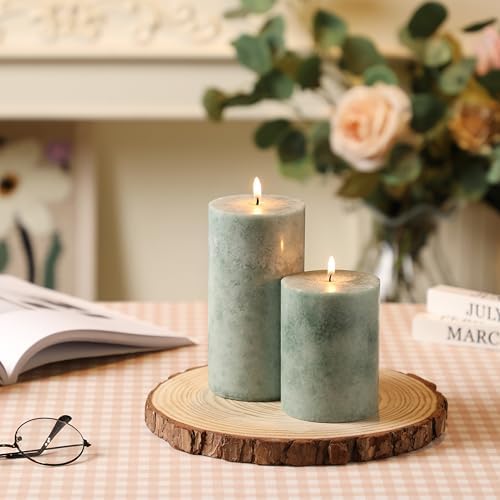 3x6 Inch Sage Green Pillar Candles Set of 3, Unscented Green Pillar Candle - Image 2