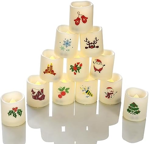 Battery Operated Flameless LED Votive Candles with Christmas Decals 12 PCS - Image 5