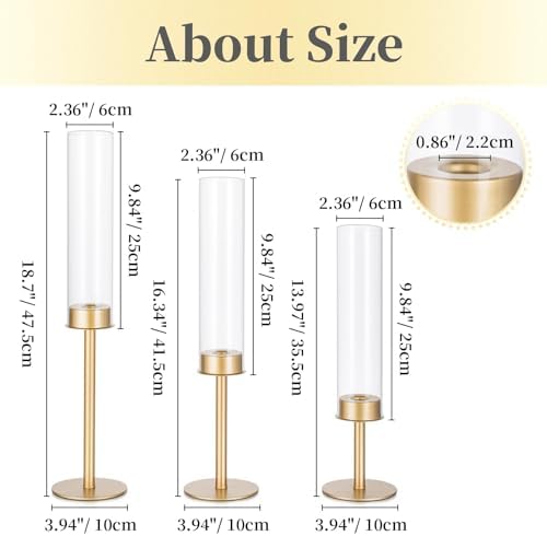 Hewory Gold Candlestick Holders: 6PCS Glass Hurricane with Brass Base - Image 6