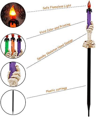 Halloween Decorations, 5 Pack Tabletop Candle Lights with Skeleton Ghost Hand, Waterproof Lighted Yard Stakes, Battery Operated for Light Up Halloween Indoor/Outdoor Garden Decor - Image 6