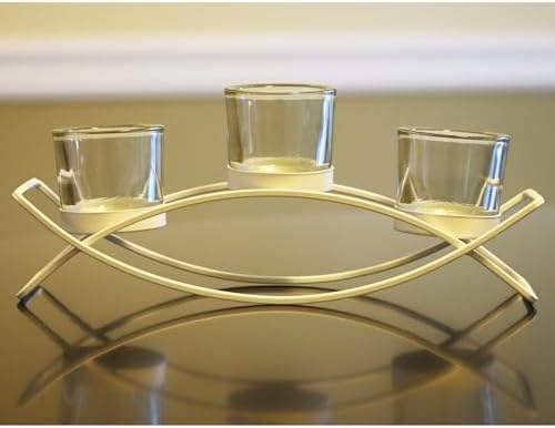 Seraphic Iron Arch Table Centerpiece Decorations Long Candle Holder for Weddings, Patio, Kitchen, Dining Room, and Coffee Tables, White, Clear Chunky 3 Cups - Image 2