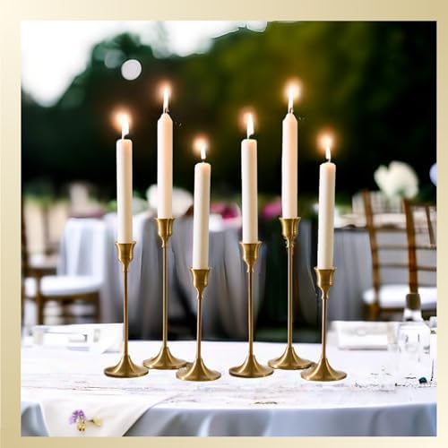 Brass Gold Candlestick Holders Set of 6, Taper Candle Holder for Candlesticks, Antique Vintage Candle Stick Candle Holders for Table Centerpieces Mantel Wedding Home Christmas Decorations - Image 4