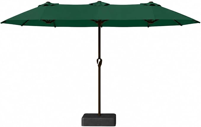 Kingdura 15ft Large Patio Umbrella with Base Included, Double-Sided Rectangle Outdoor Table Umbrella with 12 Reinforced Ribs, Crank Lift for Market Pool Deck Backyard, Dark green