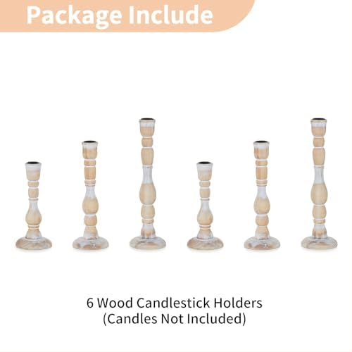 NUPTIO Tall Wooden Taper Candle Holders, Set of 6, Whitewashed - Image 3