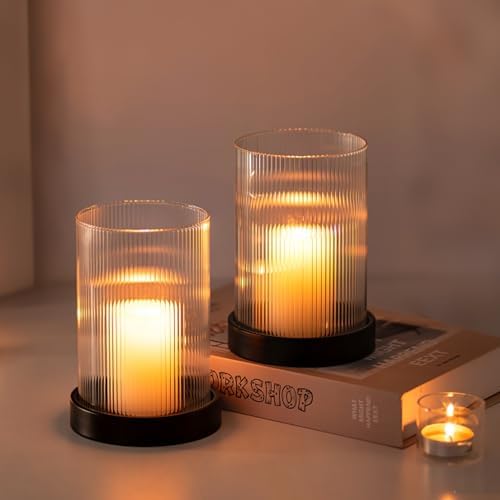 Glasseam Hurricane Candle Holder 2Pcs Black Candle Tray with Glass Cylinder by Glasseam