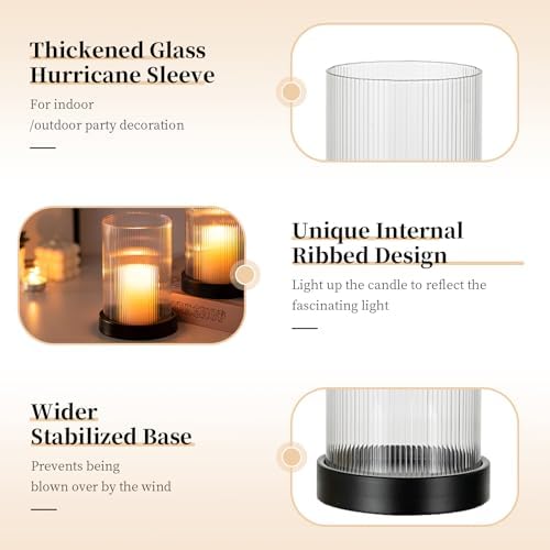 Glasseam Hurricane Candle Holder 2Pcs Black Candle Tray with Glass Cylinder - Image 5