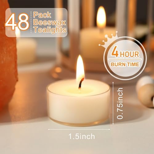 Beeswax Tea Lights Candles 48 Pack, 4 Hours Clean Burn - Image 4