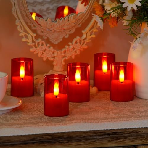 Flameless D: 1.7" H: 2.5" Small Tea Light LED Candles, Acrylic Battery Operated Votive with Remote Control and Timer, Tealight Red Flickering Warm Light Pack of 8 Electric Long Lasting - Image 2
