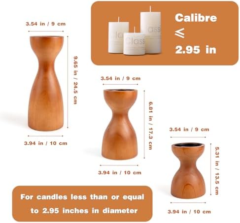 Set of 3 Farmhouse Wooden Candle Holders for Pillar Candles , Brown Rustic Wood Pillar Candle Stands Table Centerpiece Decor for Fireplace, Living, and Dining Room - Image 2
