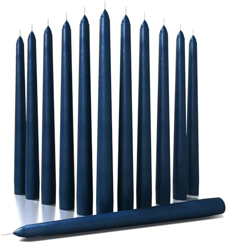 CANDWAX 10 inch Tapered Candles - Set of 12 Dripless Unscented Candlesticks - Perfect for Dinner and Decor Use - Dark Blue by CANDWAX
