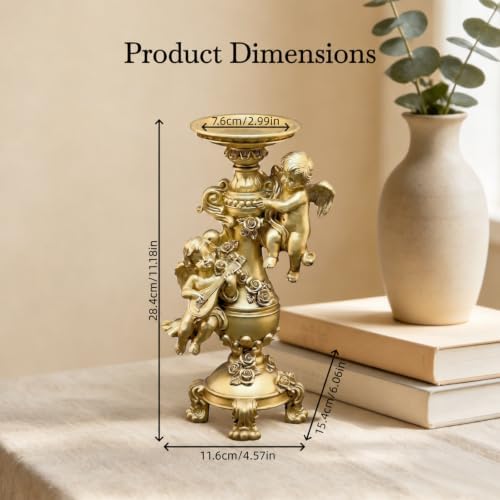 Cherub Candle Holder Figurine Golden Resin Table Decor Elegant Home Gifts - Image 2