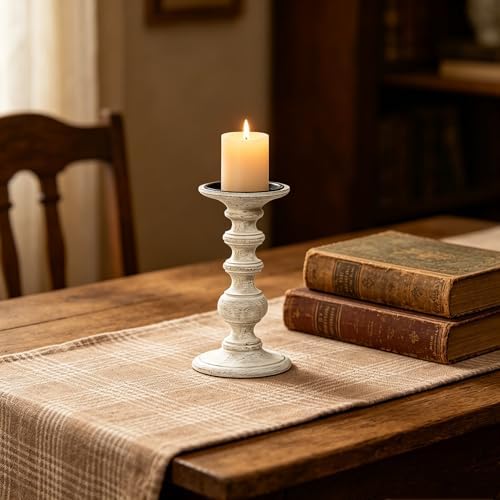 Hosley White Wood Pillar Candle Holder 9 Inch High Ideal Gift for Farmhouse Weddings Special Occasion Spa Aromatherapy Settings Candle Gardens. W1 - Image 3