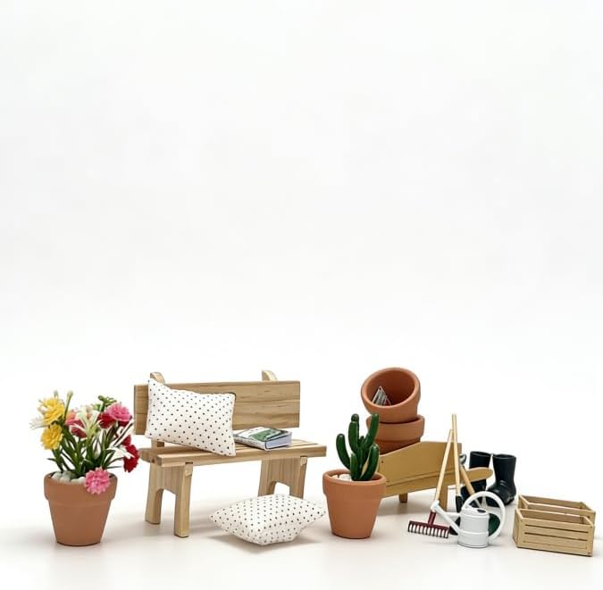 20 Pcs 1:12 Scale Miniature Planting Set with Mini House Building Accessories, Miniature Plants for Craft,Miniature Decor Gifts for Adult Hobby Lovers