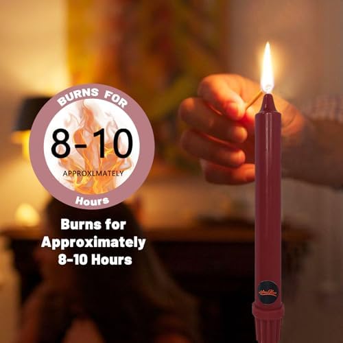 NJAO HOO Burgundy Taper Candle 8 Inch Christmas Candlesticks Red Unscented Dripless Handmade Candles for Home Decor Dinner New Year Party, 4 Pack - Image 5
