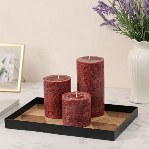 3x3 Inch Burgundy Pillar Candles Set of 3 - Hand-Poured Unscented Candles, Long Clean Burning, Dark Red Pillar Candle, Smokeless Dripless Candle for Dinner Table, Wedding, Home, Rustic Decor - Image 2