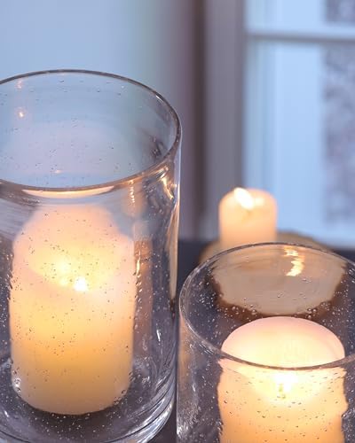 Large Hurricane Candle Holder Set of 3 Clear Candle Holders for Pillar Candles, Seeded Bubbles Glass Candle Holder for Table Centerpiece, Glass Cylinder Vases for Home, Patio and Wedding 10" 7" 4" H - Image 7