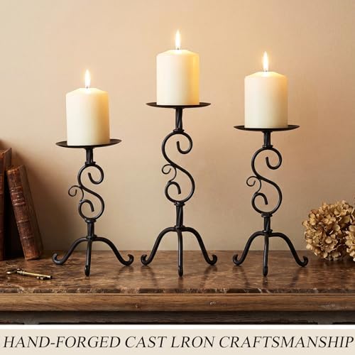 3 Pcs Black Iron Candlestick Holders 11.8,9.8,6.3 Inch, Classic - Image 6
